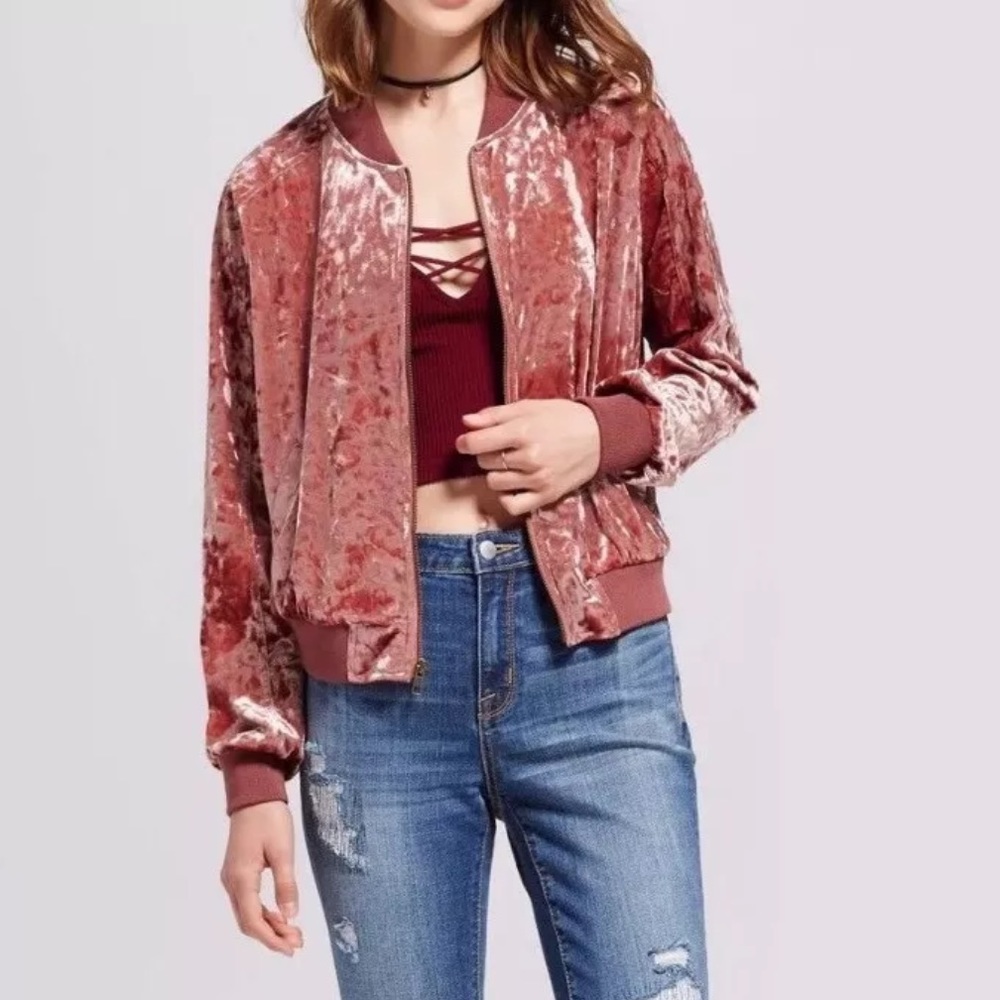 Mossimo Supply Plush Velvet Mauve Bomber Jacket S